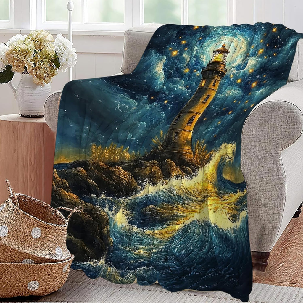 Lighthouse Blanket Coastal Lighthouse Starry Night Throw Blankets Gifts for Girls Boys Kids Soft Cozy Fleece Plush for Couch Sofa Bed 60"x50"