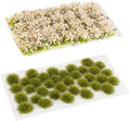 35 Pcs Static Grass Tuft Model Grass Tufts Railway Artificial Grass and 28 Pcs Bushy Tuft Pink Flower Cluster Vegetation Groups for DIY Architecture Building Model Train Landscape Railroad Scenery