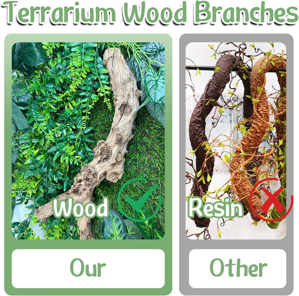 Reptile Branch Decor 2 Pcs Snake Climbing Wood Branches Lizard Habitat Decorations Terrarium Natural Forest Tree Trunk Ornament for Bearded Dragon Geckos Chameleon Frog