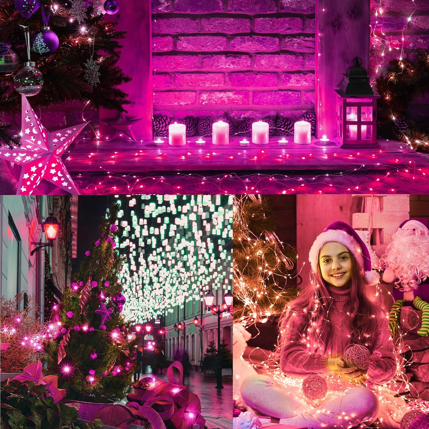 LAMPHOME Fairy Lights Plug in, 33Ft 100 LEDs Waterproof Twinkle Firefly Lights, Adaptor Included, Starry String Lights for Wedding Indoor Outdoor Christmas Patio Garden Decoration, Pink