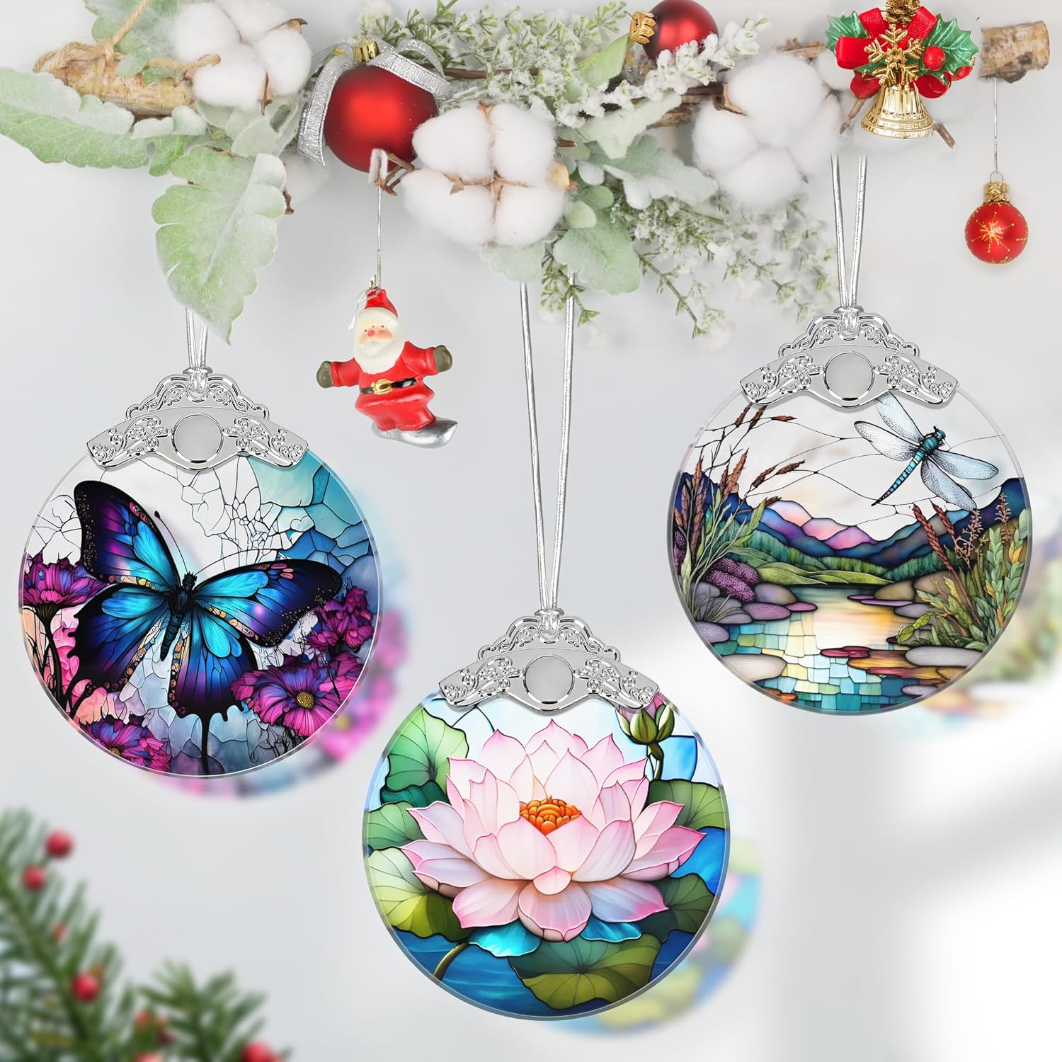 Lotus Stained Glass Ornament - Christmas Tree Decorations, Lotus Ornaments for Christmas Tree, Holiday Presents