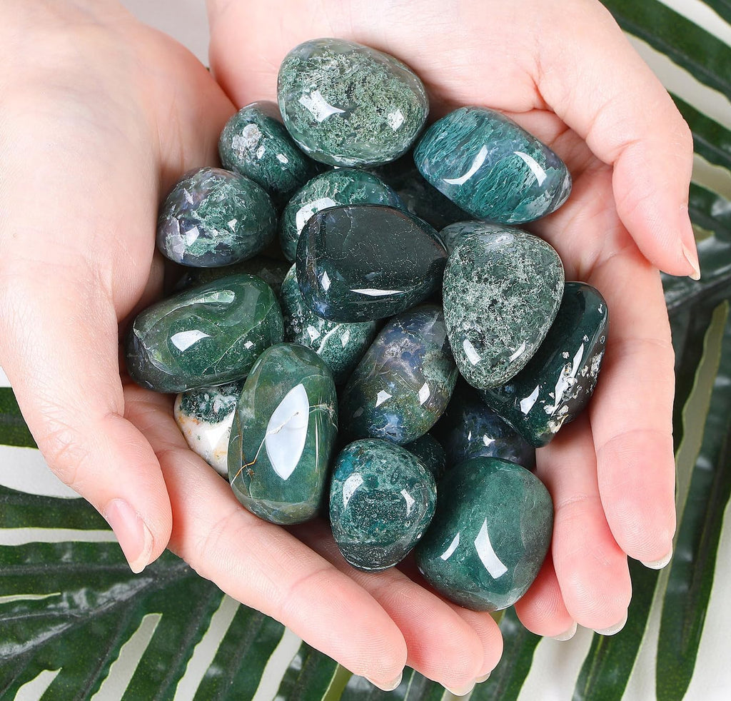 DUQGUHO Moss Agate Crystals Bulk Natural Irregular Polished Stones Tumbled Crystals Gemstone Rocks for Beginners Gift 200g