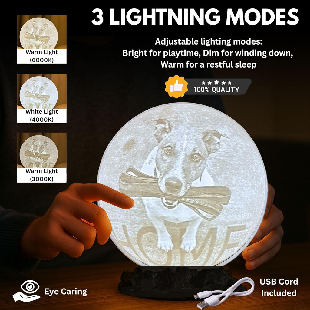 Personalized Pet Moon Lamp with Custom Photo & Text - Custom Pet Memorial Gift - Sympathy Gifts for Loss of Beloved Dog - Cat Night Light - Dog Loss Gift - Cat Memorial Lamp