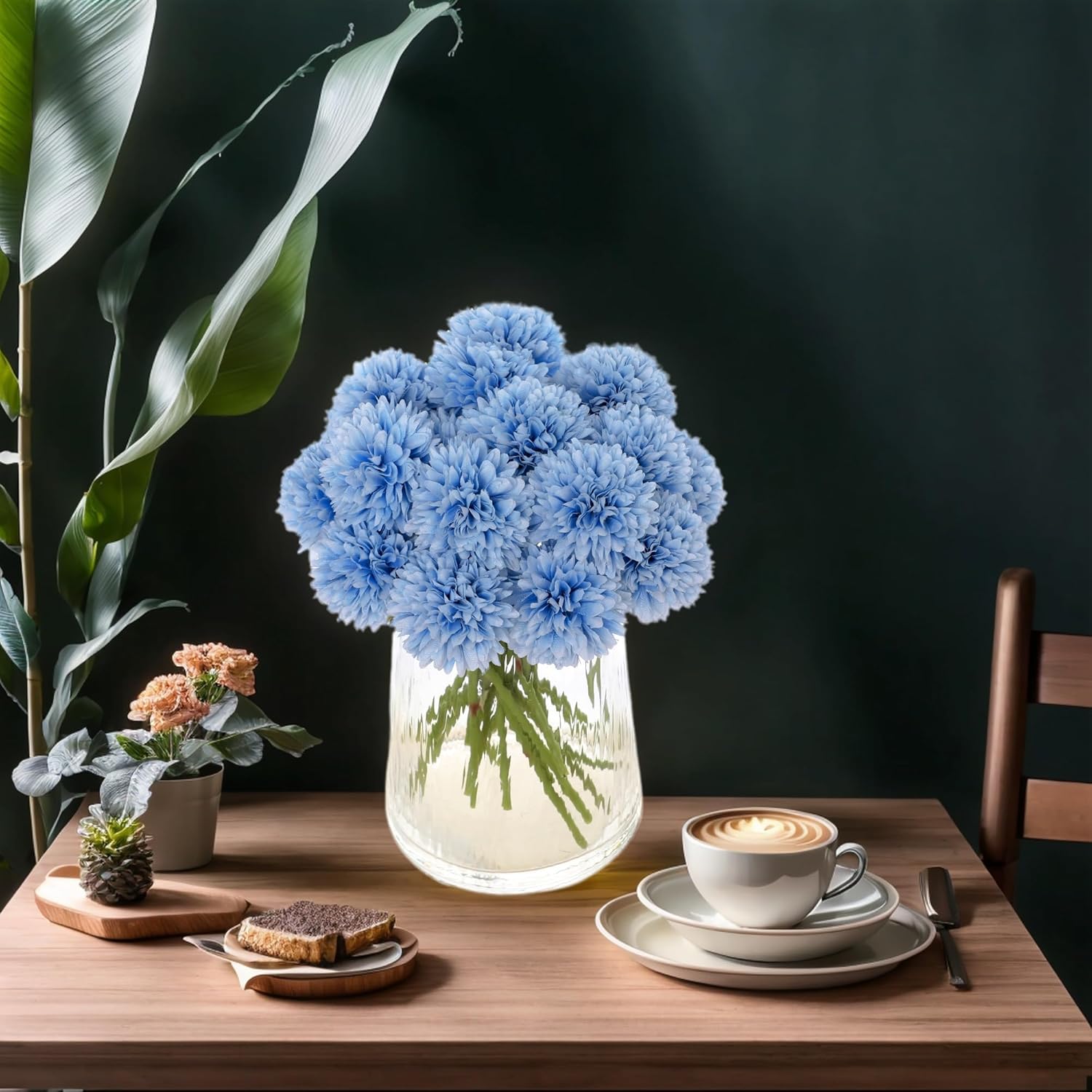 Kimura's Cabin 20Pcs Blue Fake Flowers Chrysanthemum Artificial Silk Ball Flower Faux Mums Flowers for Wedding Arrangements Bouquets Home Table Core DIY Decoration (Blue)