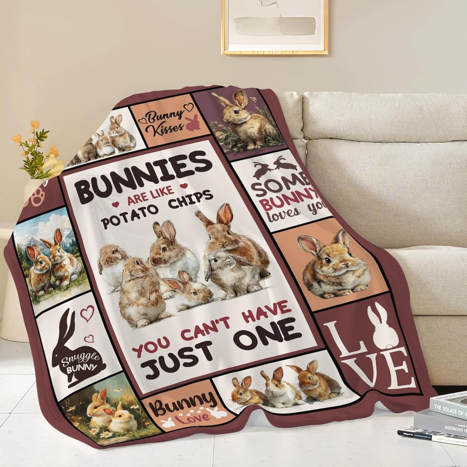 Bunny Throw Blanket Rabbit Bunny Stuff Gifts for Kids Girls Boys Adults Women Men Soft Cozy Warm Plush Fluffy Fuzzy Fleece Blanket 50''X60''