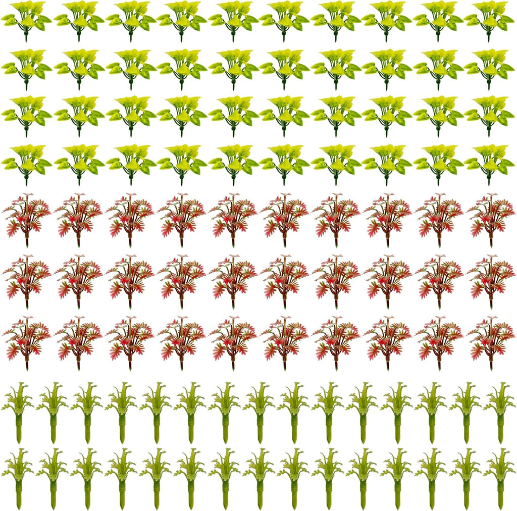 Cayway 100 PCS Mini Model Plants, Miniature Plants Mini Model Trees Green Shrubs Bush Model for Train Scenery Railway Sand Military Layout Park Garden Scene