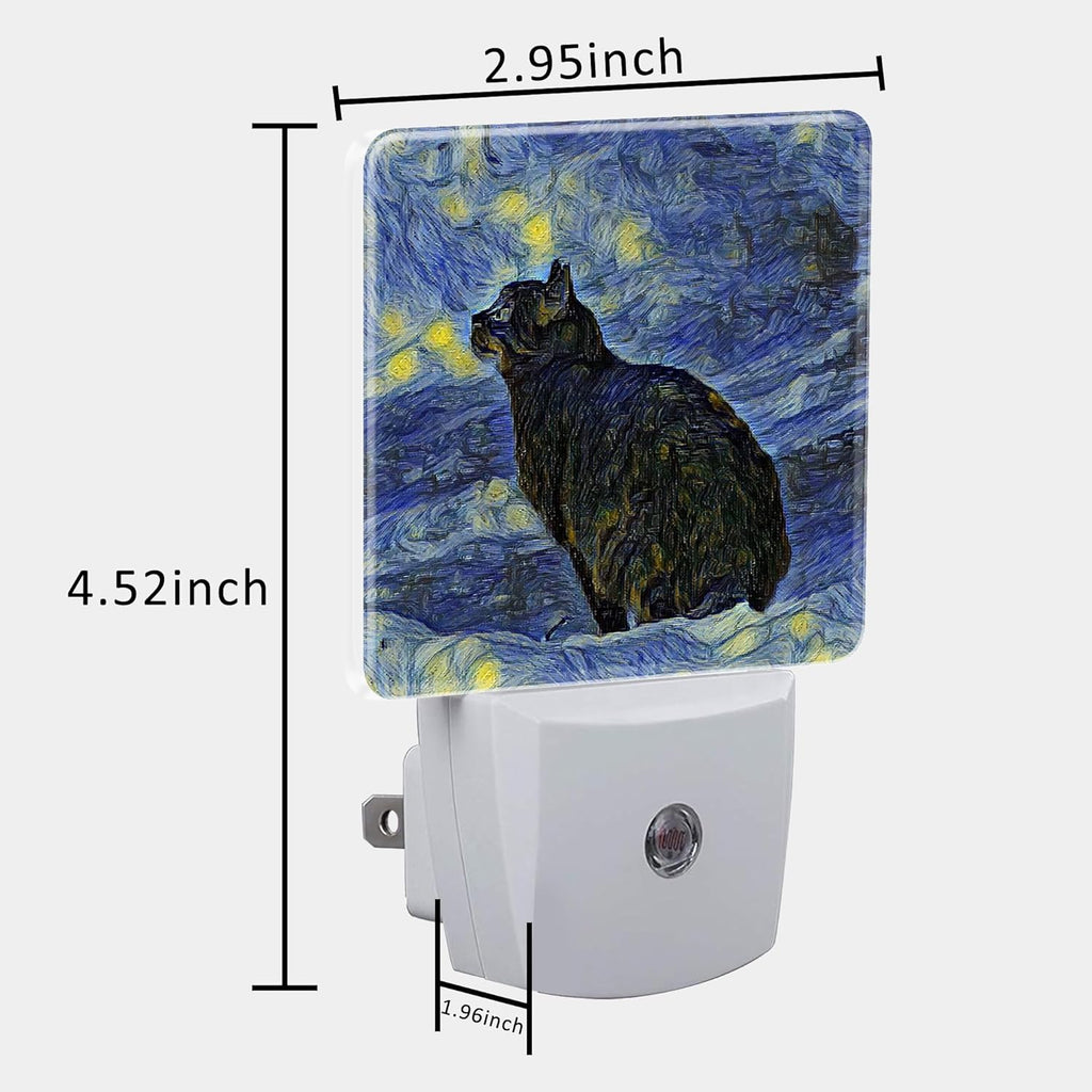Plug in Night Lights Starry Sky Black cat Painting Nightlight Plug Into Wall Dusk to Dawn Sensor LED Night Light for Kid Girls Boys Room Decor, Hallway, Kitchen, Bathroom, Nursery, Stairs