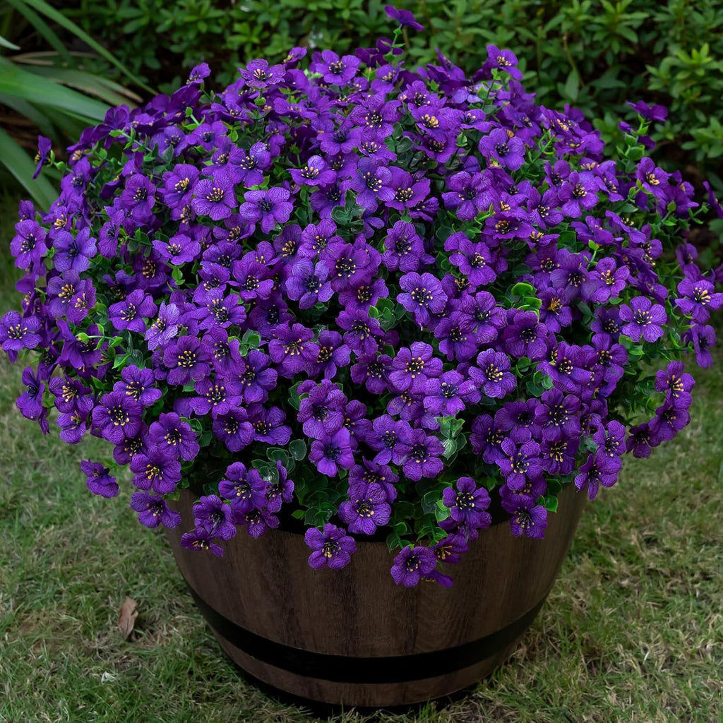 20 Bundles Artificial Flowers for Outdoor Fake Plants for Spring Decoration,Faux Eucalyptus Flowers for Planter UV Resistant Lifelike for Home Porch Garden（Purple）