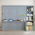 MERITLINE Queen Murphy Bed with Desk and Storage Shelves,Wood Hideaway Murphy Wall Bed with Storage Bookcase for Adults (Grey)
