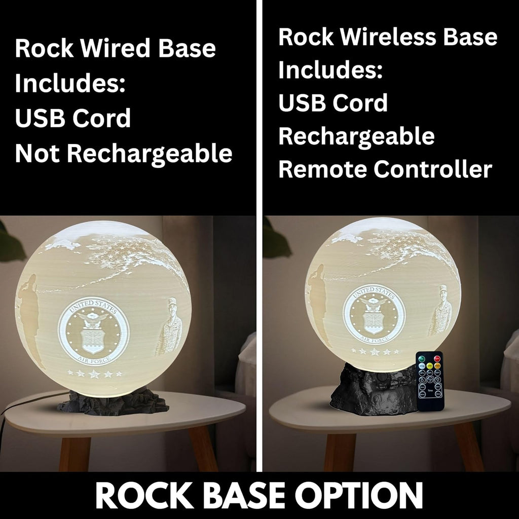 Personalized Air Force Custom Moon Lamp – Custom Military Moon Light with Photo & Text | USAF Veteran Gift for Airmen & Military Families | 3D Printed Night Light with U S Air Force Logo