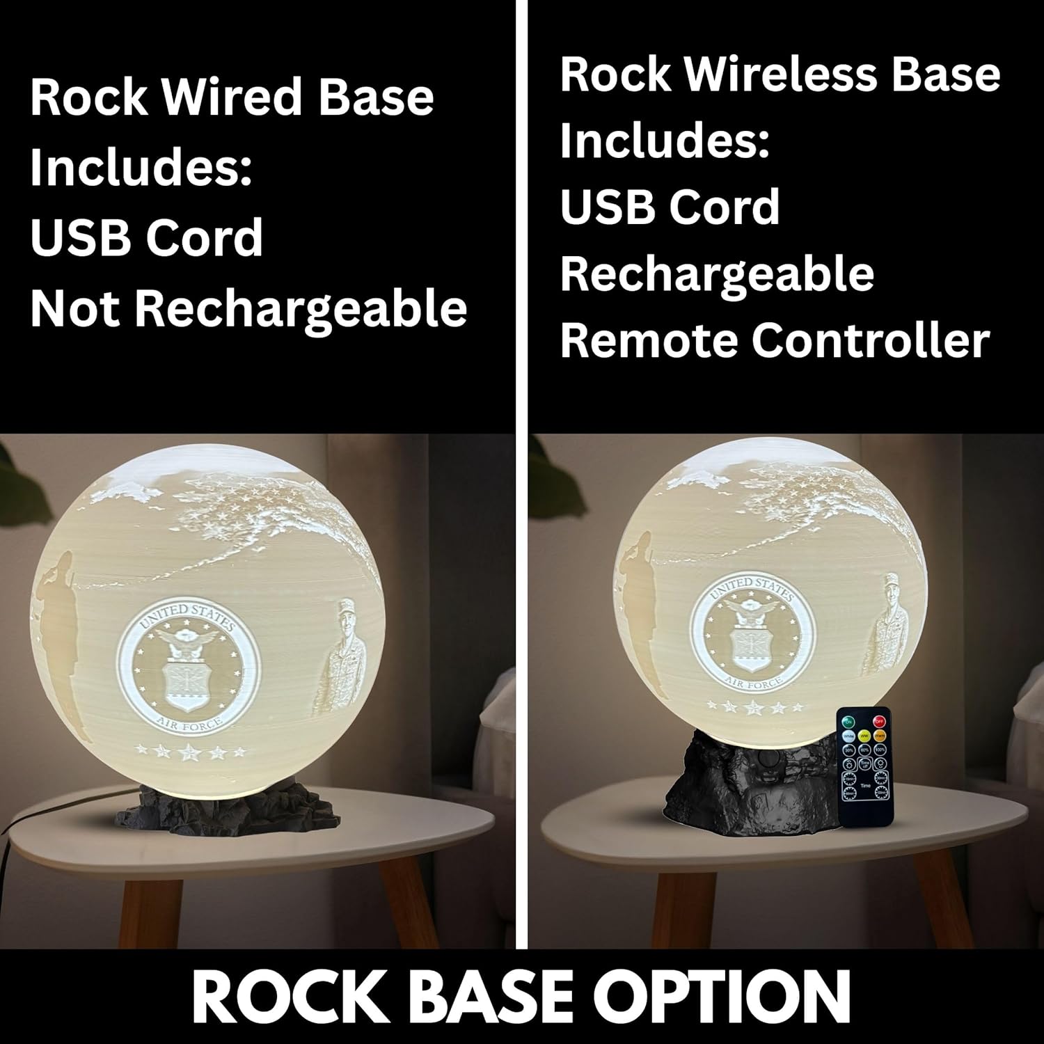 Personalized Air Force Custom Moon Lamp – Custom Military Moon Light with Photo & Text | USAF Veteran Gift for Airmen & Military Families | 3D Printed Night Light with U S Air Force Logo