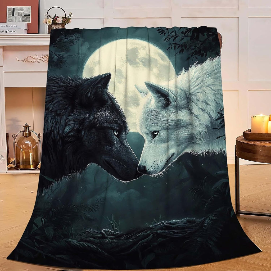 Wolf Blanket Black White Wolf Throw Blanket Wolf Gifts for Men Women Boys Girls Kids Adults Super Soft Cozy Plush Fluffy Fuzzy Fleece Blanket Home Decor 60''X80''