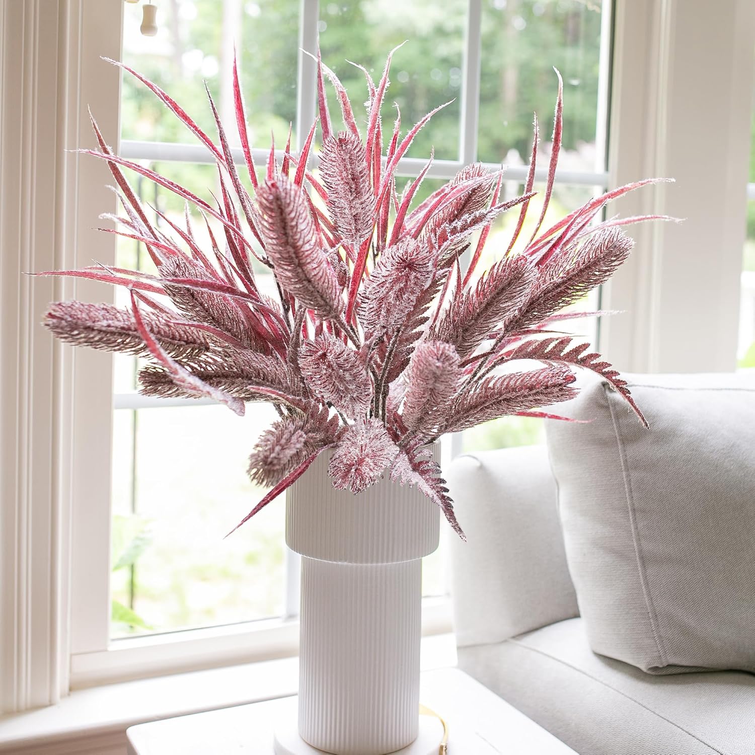 7 PCS Christmas Stems for Vases, 26 in Faux Stems Fake Plants Winter Stem Greenery Branches Fake Leaves Faux Foliage for DIY Craft Garland Home Kitchen Office Indoor Centerpiece Table Decor, Purple