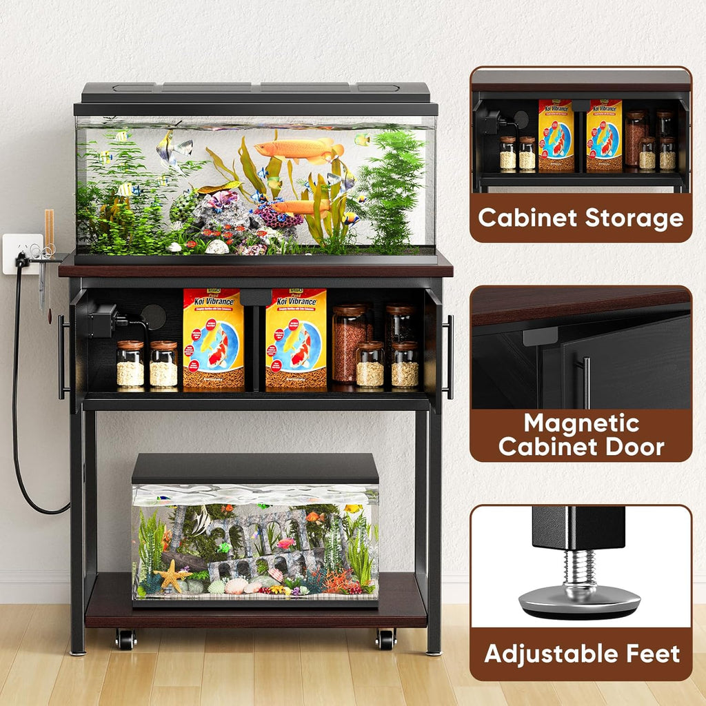 20-29 Gallon Fish Tank Stand with Power Outlet and Storage Cabinet,Aquarium Stand with Slide-Out Fish Tank Shelf,Heavy Duty Metal Frame and Waterproof Wood,31.5" L x 15.7" W 770LBS Capacity
