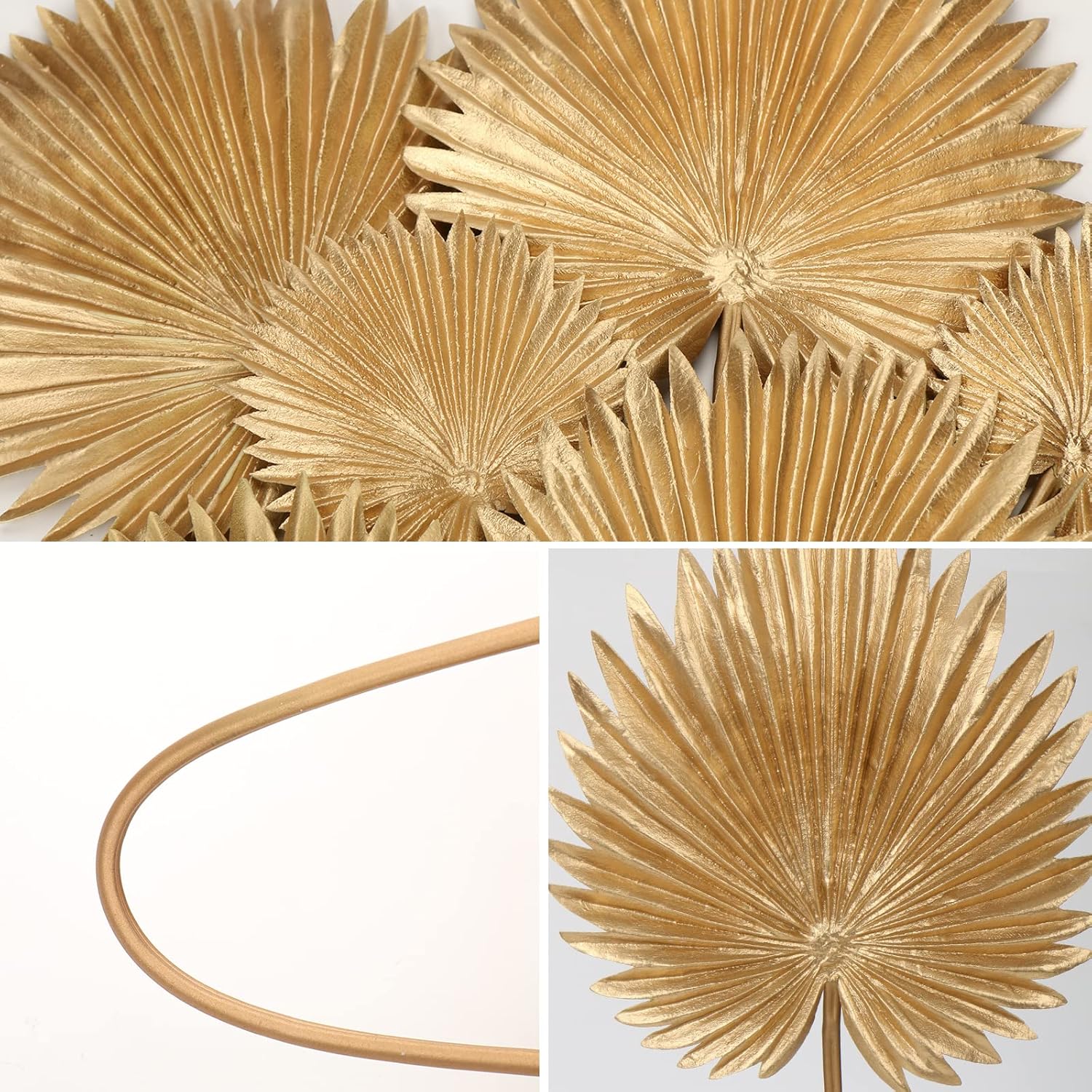 DILATATA 6 Pcs Pu Foam Artificial Gold Palm Leaves Faux Palm Tropical Leaves Fake Palm Fronds for DIY Wedding Bouquets Fake Leaves for Centerpieces Arrangements Palm Leaf for Party Home Decorations