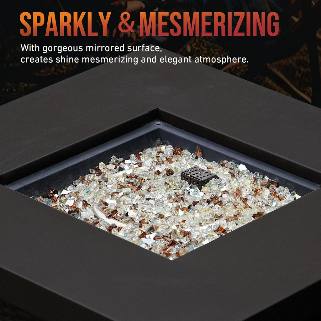 Skyflame 10-Pound Blended Fire Glass for Fire Pit Fireplace Landscaping - 1/4 Inch Reflective Tempered Fireglass Gold, Platinum, Copper