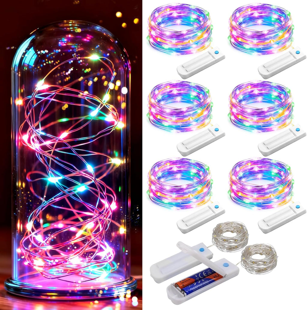 ZNYCYE 50 LED Fairy Lights with Timer, 6 Pack 8.2 Ft 8 Modes Battery Operated String Lights, Multi-Color for DIY Wedding Bedroom Mason Jar Vases Table Party Christmas Decoration