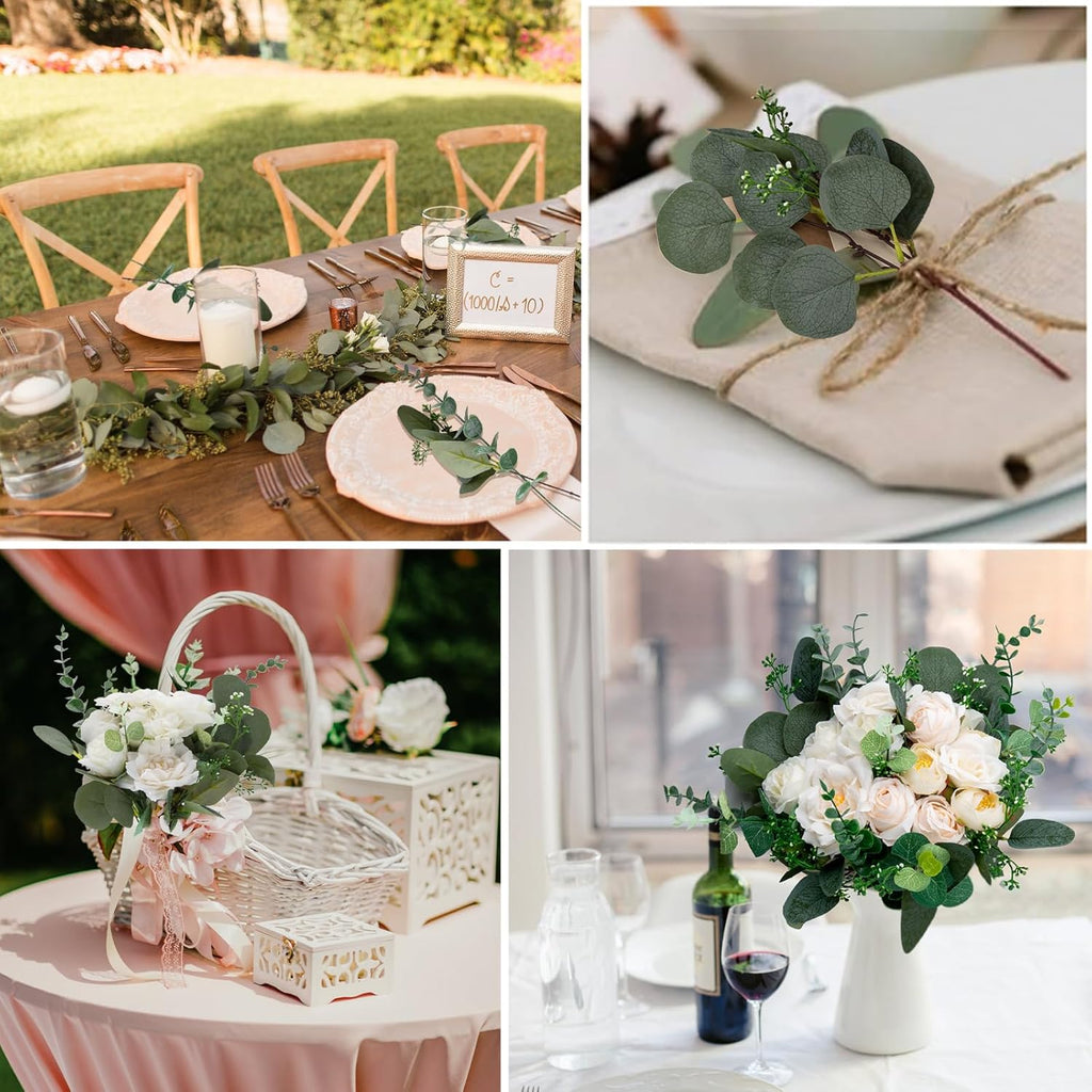 Cliselda 40 Pcs Artificial Eucalyptus Leaves Stems, 5 Kinds Mixed Fake Greenery Stems Bulk, Silver Dollar Eucalyptus Stems Bundle Faux Greenery Branches for Wedding Floral Arrangement Centerpiece