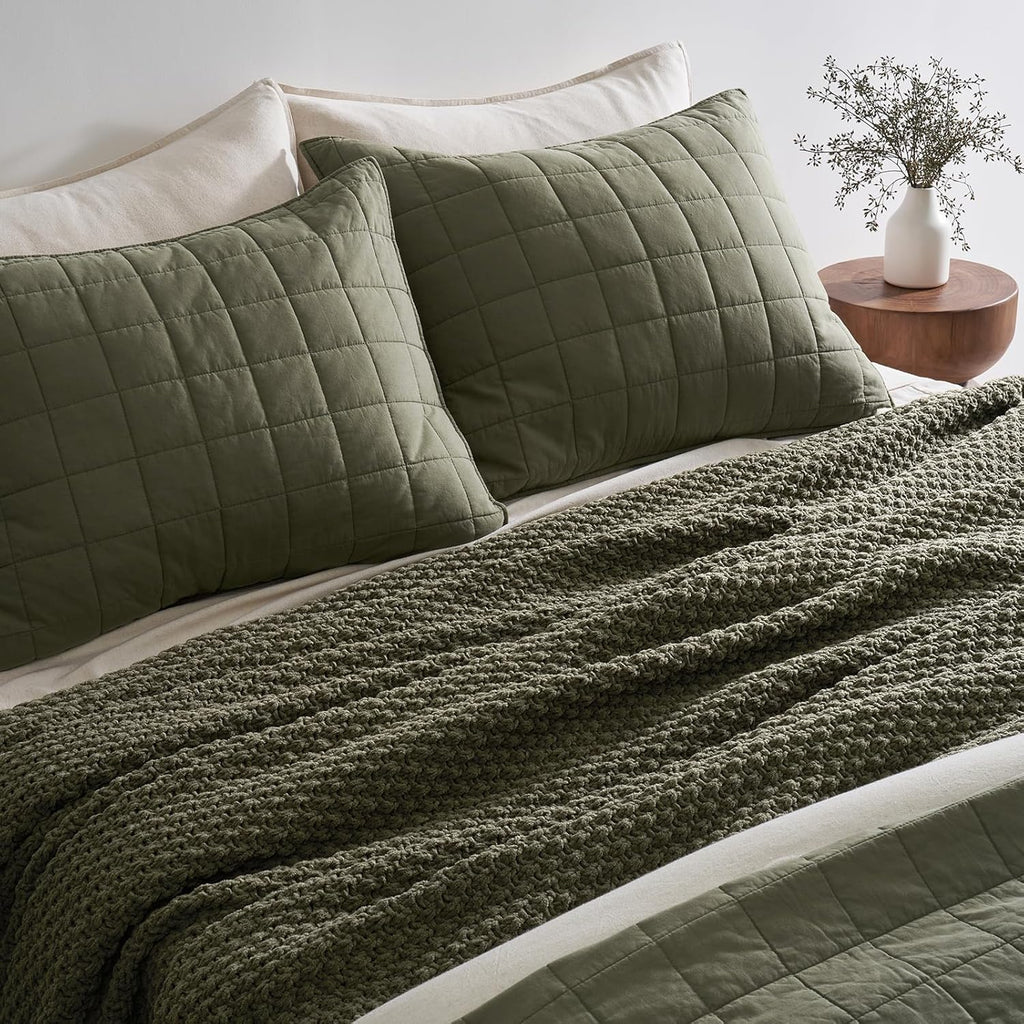 EVERGRACEHOME Chunky Chenille Knit Throw Blanket for Couch, Soft Luxurious Oversized King Moss Stitch Blanket for Bed, Large Cozy Farmhouse Knitted Throw for Sofa, Olive Green, 92" x 108"