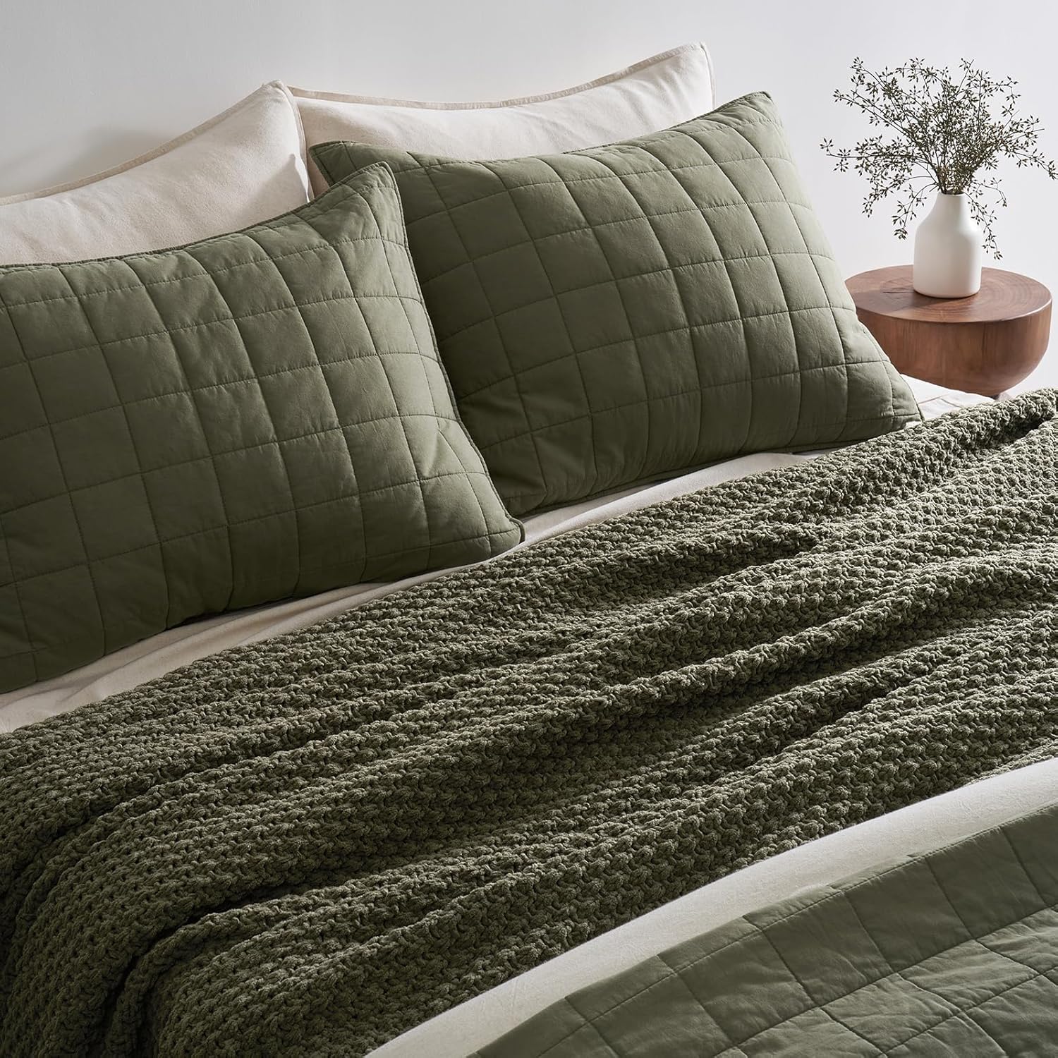 EVERGRACEHOME Chunky Chenille Knit Throw Blanket for Couch, Soft Luxurious Oversized King Moss Stitch Blanket for Bed, Large Cozy Farmhouse Knitted Throw for Sofa, Olive Green, 92" x 108"