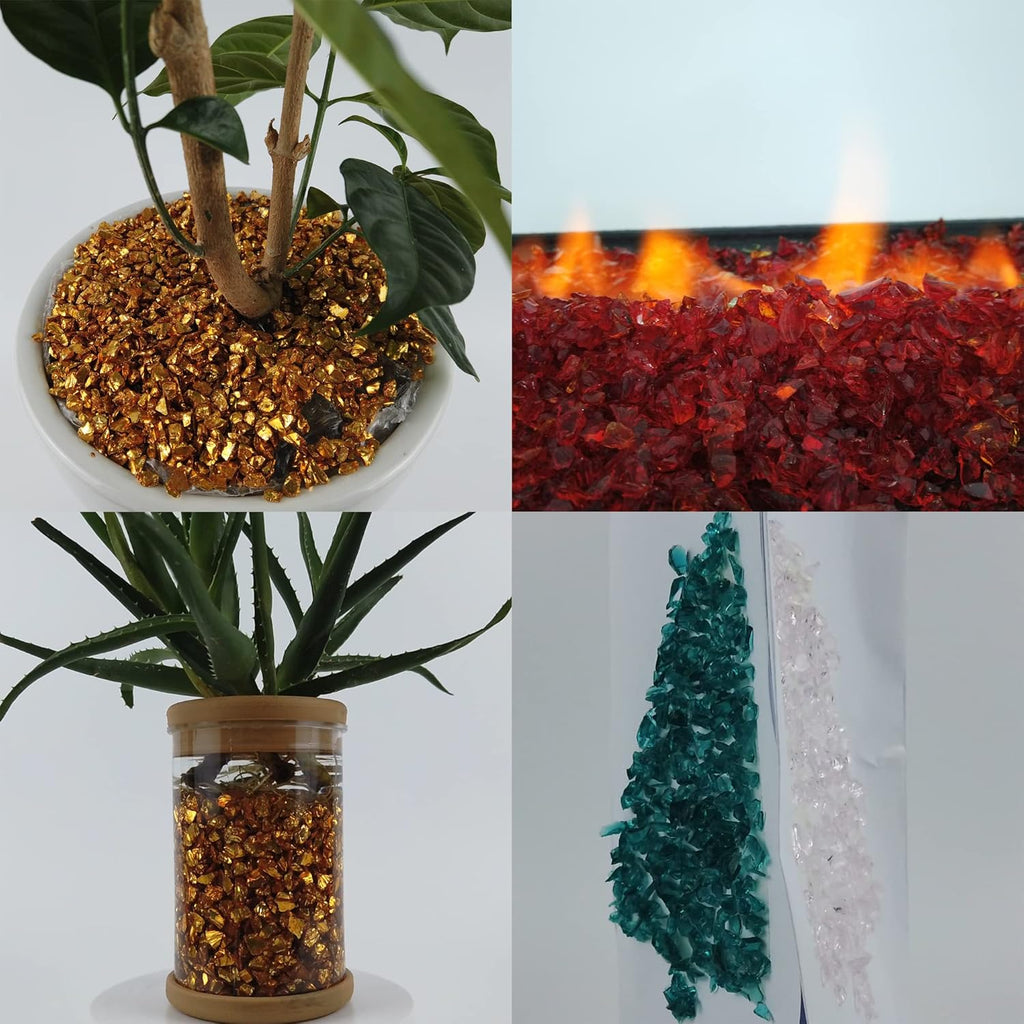 TWINKLING High Luster Fire Glass Gravel Stone Glitter,Broken Glass,Fire Gems Chips,Crushed Glass for Fire Pit Crafts Resin Art Aquarium Garden Decoration,3-6mm,1-Pound Jar (Orange Red)