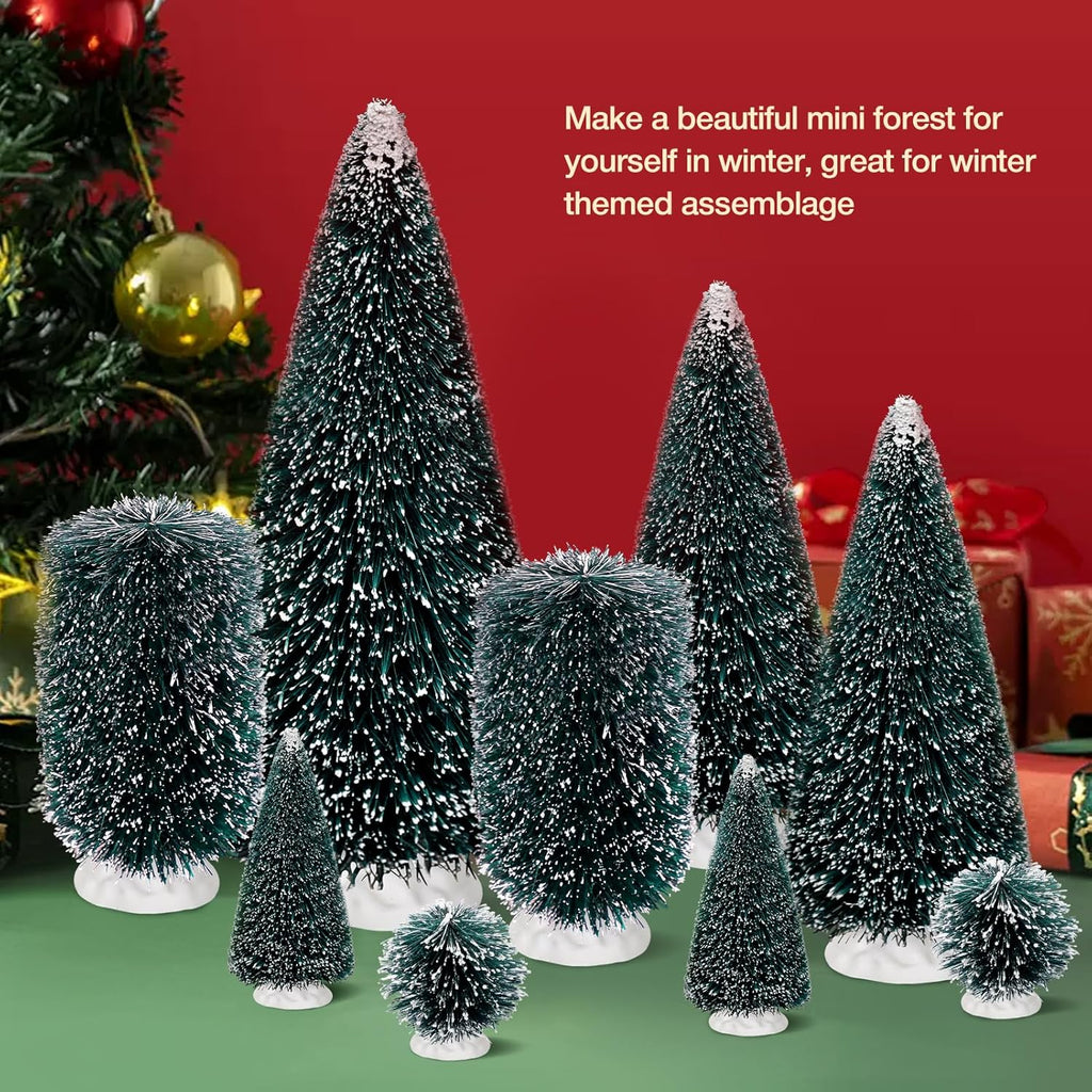 9Pcs Mini Christmas Trees Christmas Decor Artificial Christmas Decorations with 5 Sizes, Christmas Tree Bottle Brush Trees Christmas Table Decorations (Conventional Ellipse Circle)