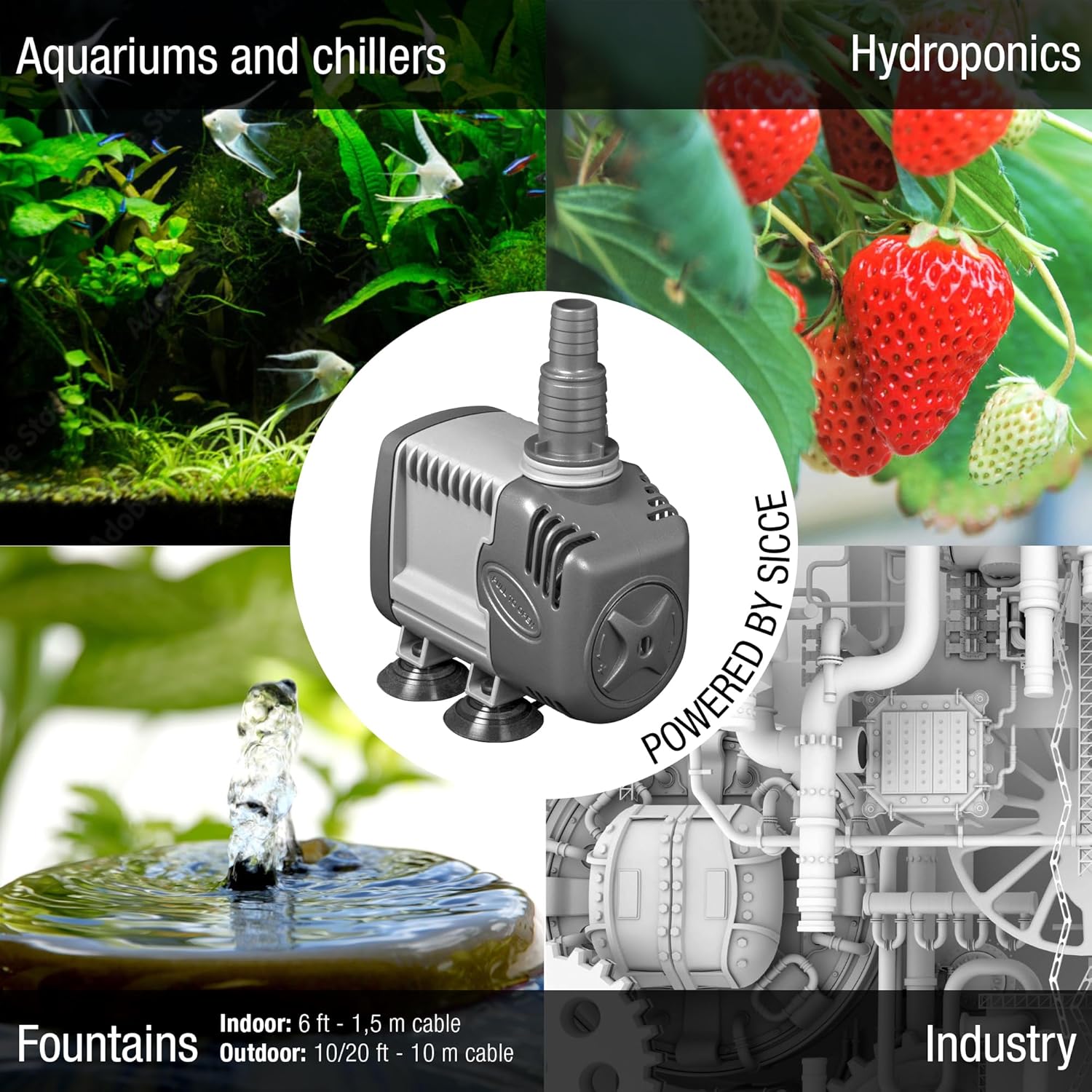 SICCE Syncra Silent 3.5 Multifunction 687 GPH Submersible Water Pump | Italian Made 68W Ultra Quiet Durable Aquarium Fish Tank, Fountain, Pond, Hydroponics, Terrarium Black | Freshwater & Saltwater