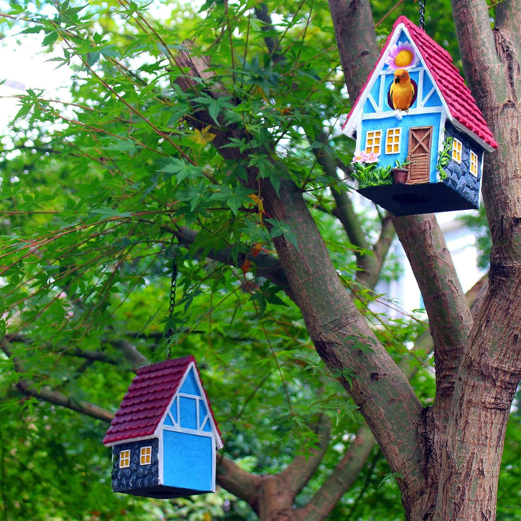 Garden Bird House for Outside Clearance Hanging Outdoors Country Cute Birdhouses for Wren Finchs Chickadee Hummingbird Tree Swallow Cage Kids Nature Lover Bluebird House(Red)