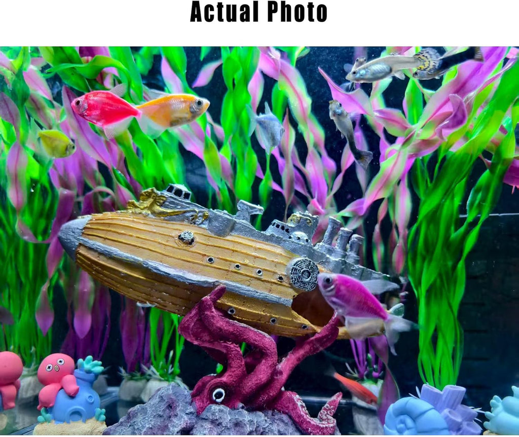 7.9 inch Special Design Kraken Submarine Realistic Shipwreck Decor for Aquarium - Resin Sunken Ship Ornament with Fish Hideouts, Fish Tank Accessories, Aquarium Ornaments, Fish Tank shipwrecks