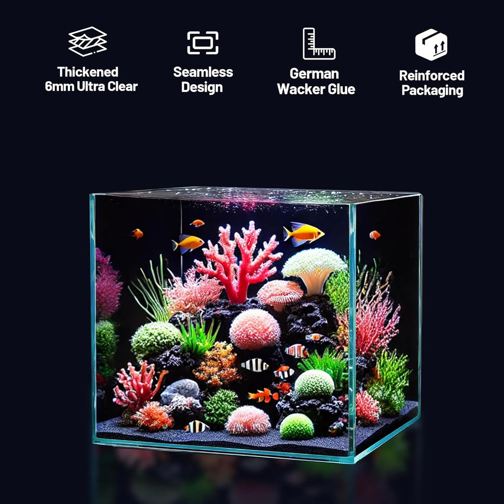 Ultra Clear Glass Fish Tank 4.1 Gallon, 6mm Thickened Rimless Aquarium Tank Low Iron, Cube Aquarium 10in x 10in x 10in