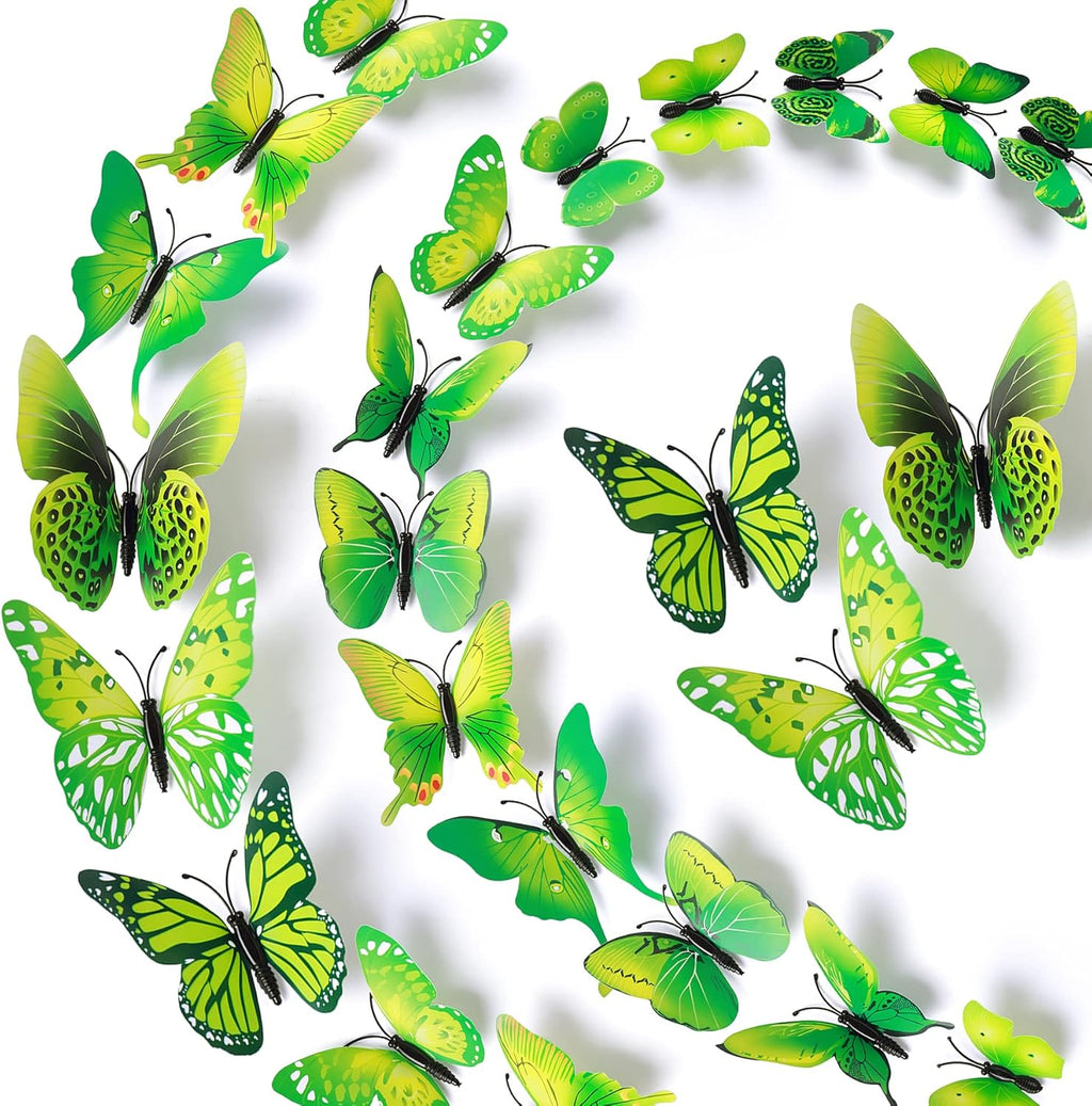 LiveGallery 72 PCS Green Removable 3D DIY Beautiful Butterfly Wall Decals Colorful Butterflies Art Decor Wall Stickers Murals for Kids Baby Boy Girls Bedroom Classroom Offices (Green)