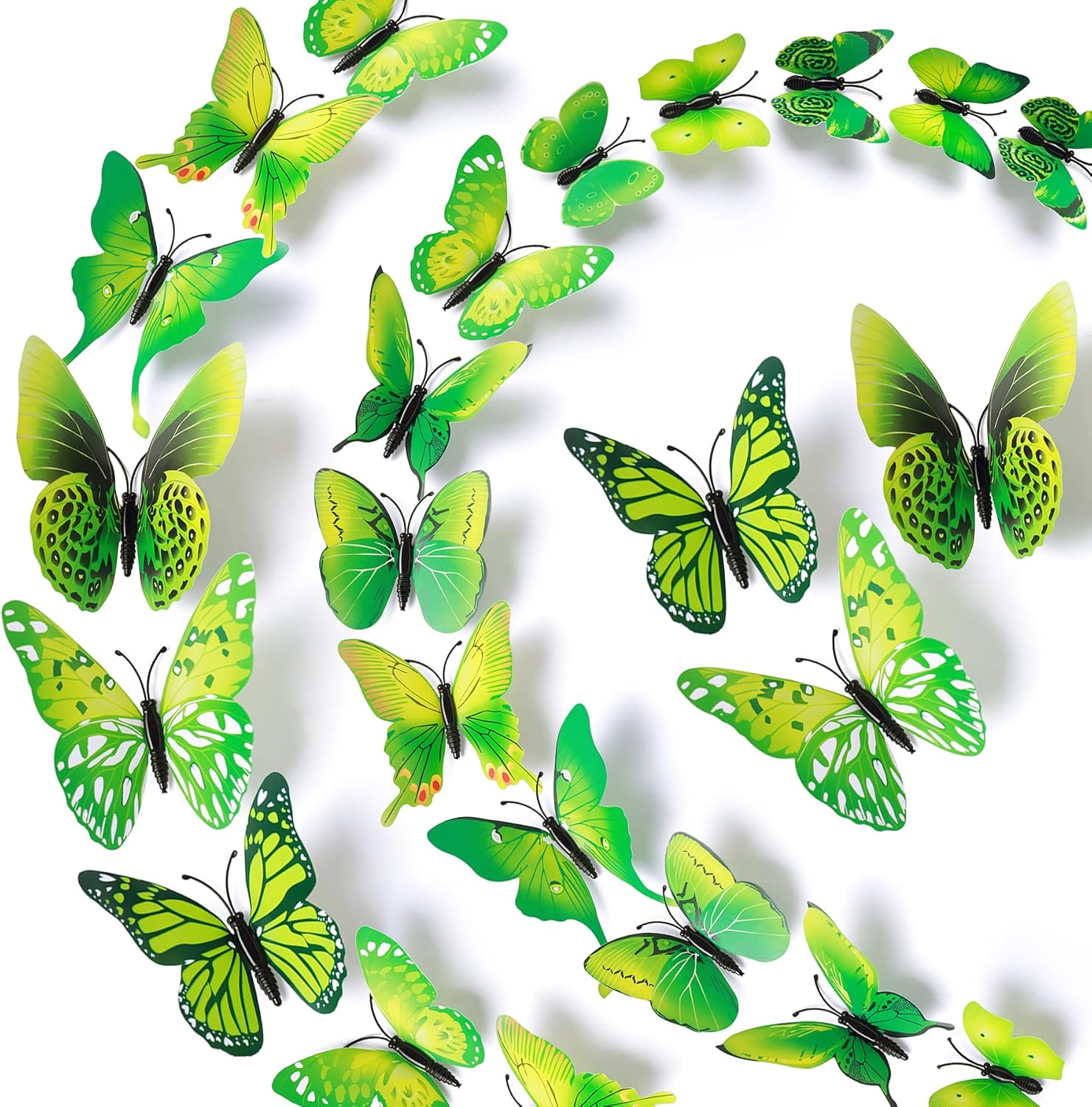 LiveGallery 72 PCS Green Removable 3D DIY Beautiful Butterfly Wall Decals Colorful Butterflies Art Decor Wall Stickers Murals for Kids Baby Boy Girls Bedroom Classroom Offices (Green)