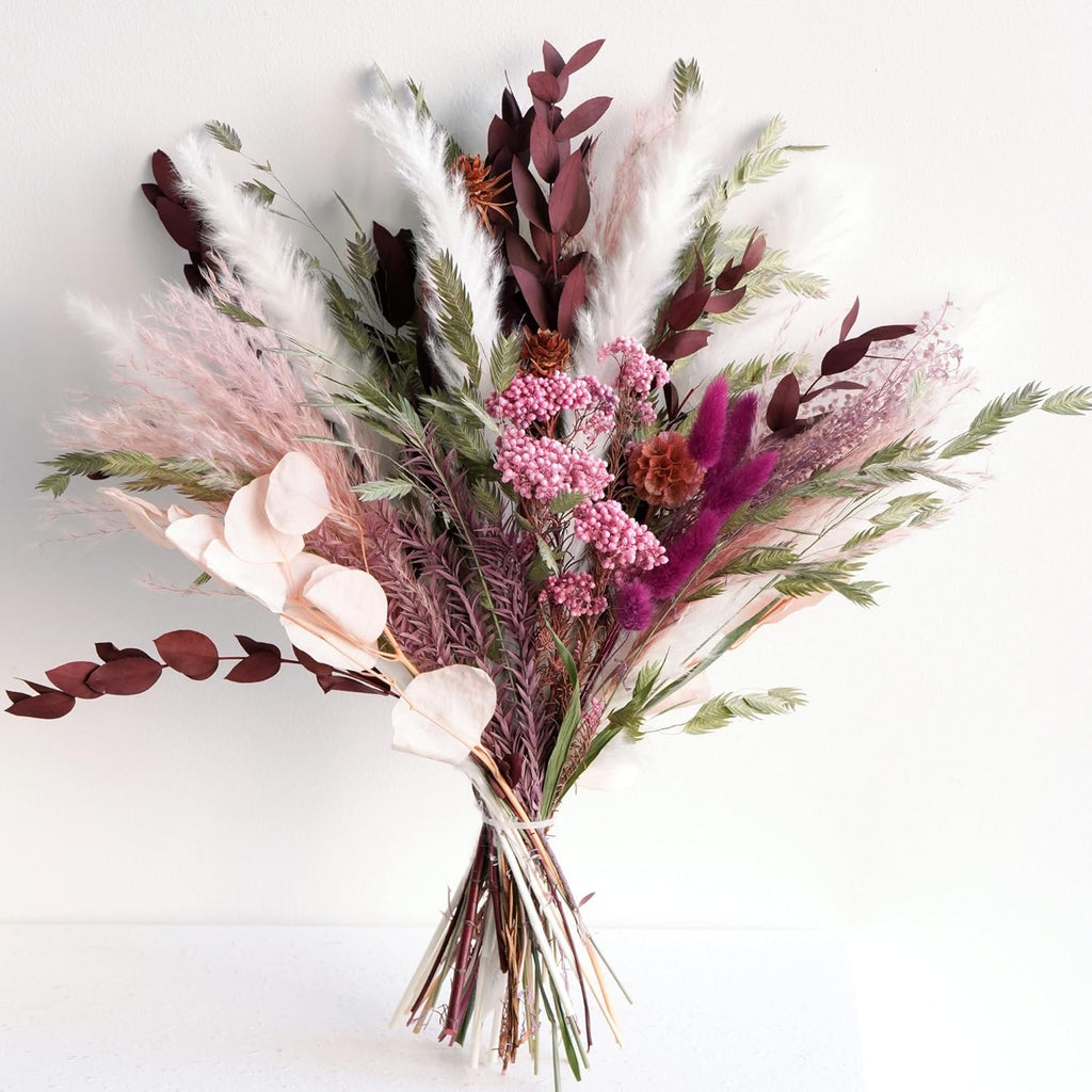 Natural Dried Flower Bouquet - Boho Pampas Grass Decor, Chic Flower Arrangements for Moody Office & Bedroom Decor, DIY Home Vase Filler, Farmhouse Floral, Fall Wedding Bouquet