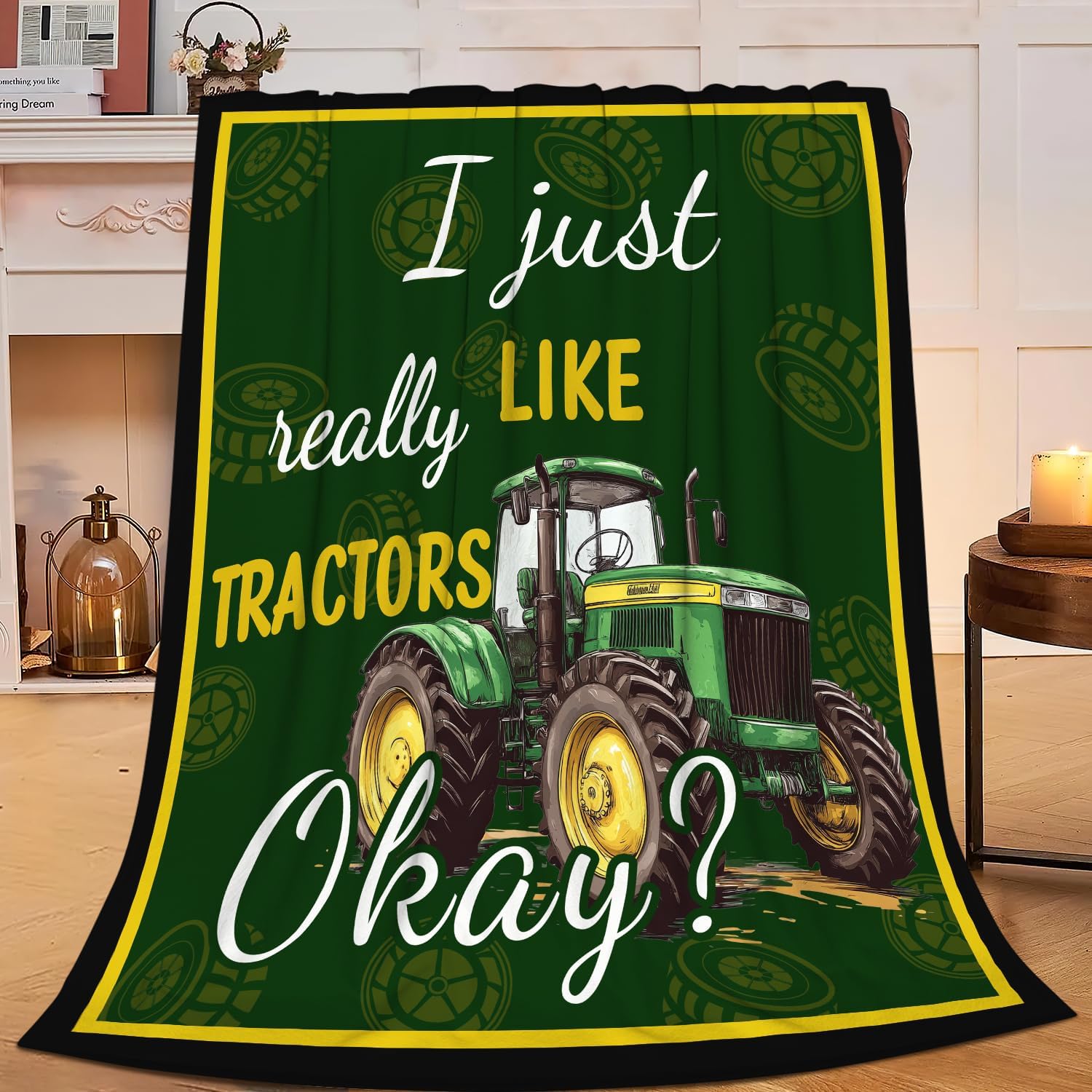 Tractor Blanket Farm Green Tractor Throw Blanket Gifts for Women Girls Men Boys Kids Adults Super Soft Cozy Plush Fluffy Fuzzy Fleece Blanket Decor 60''X80''