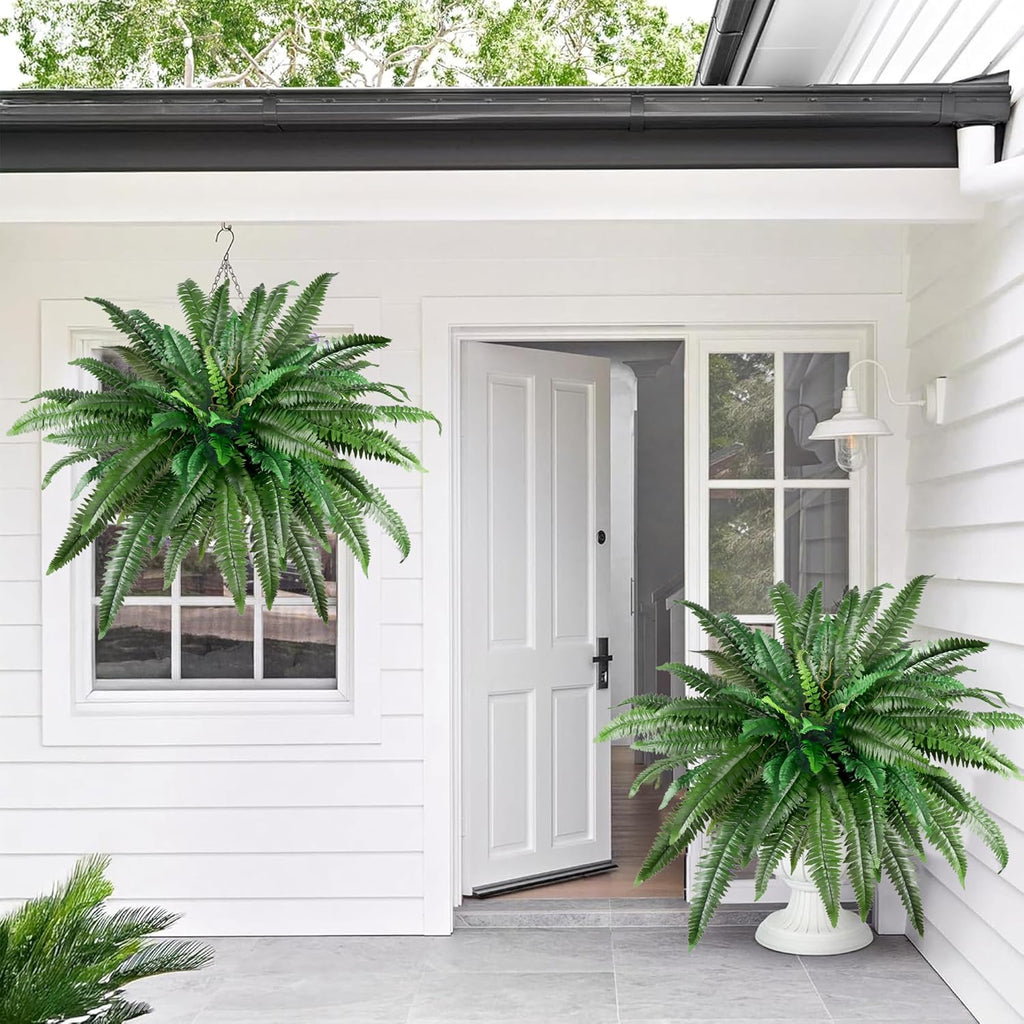48" Artificial Ferns for Outdoors Large, 2 Packs Fake Ferns, Realistic & UV Resistant Faux Fern for Porch Windowsill Garden Planter Home Indoors Office Decor, Potted or Hanging (67 Leaves/Stem)