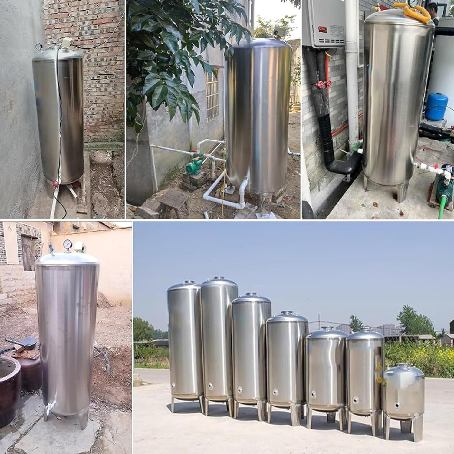 Water Supply System, Fully Automatic Well Water Storage Tank, Stainless Steel Pressure Tank with mounting Fittings for Well/Industrial Cleaning/Garden Watering(200L/52.8gal)