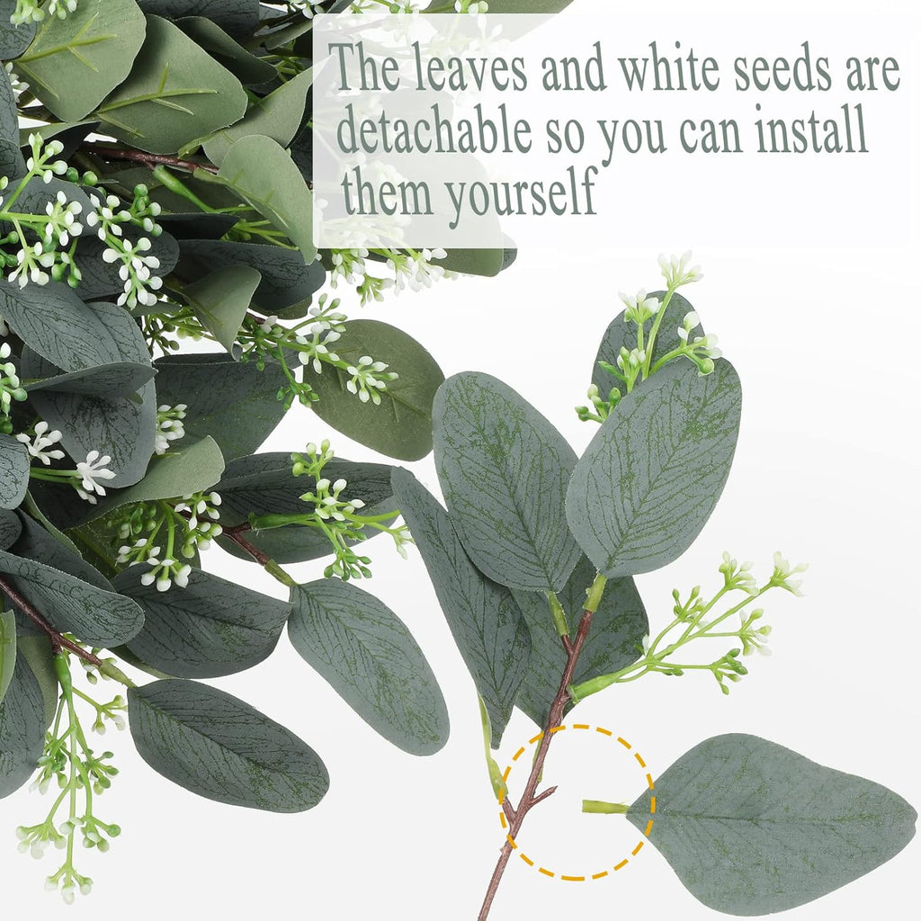 64 PCS Artificial Greenery Stems,Silver Dollar Eucalyptus Stems with 384 Eucalyptus Leaves White Seed Branches for Flower Arrangements,Wedding Bouquets