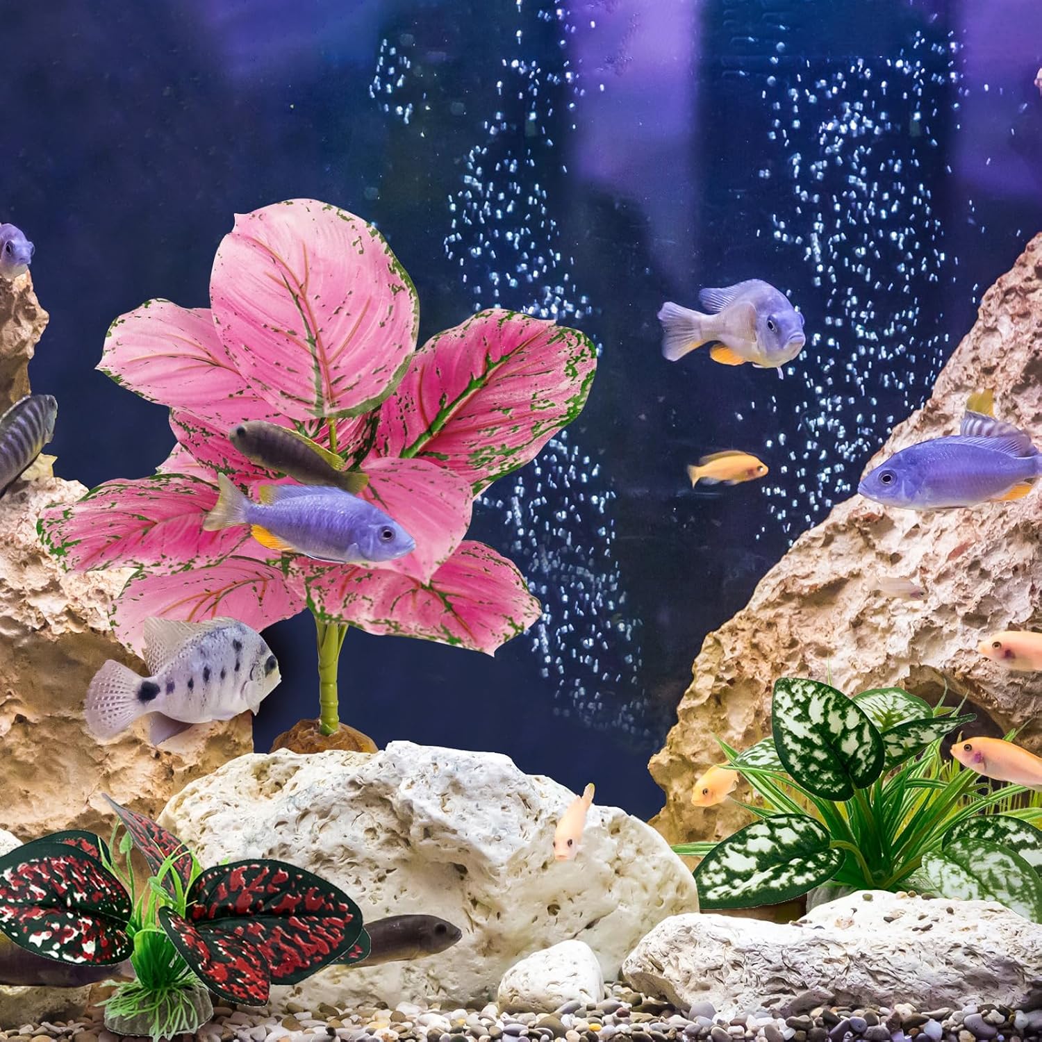 Reptile Artificial Plants, Terrarium Plants Decorations Supplies, Aquarium Fish Tank Plants, Amphibian Habitat Hideout Tank Accessories(L Set-3pcs/F)