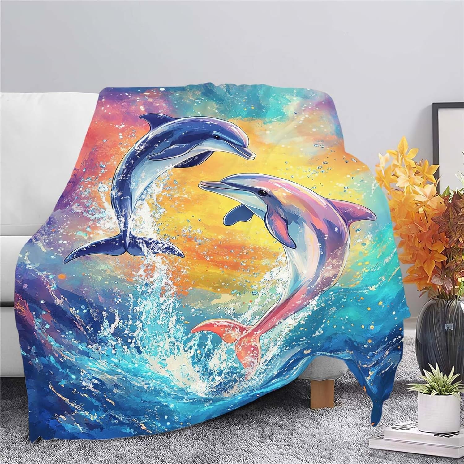 Dolphin Throw Blanket Dolphin Stuff Gifts for Kids Girls Boys Adults Women Man Soft Cozy Warm Plush Fluffy Fuzzy Fleece Blanket Decor 40''X50''
