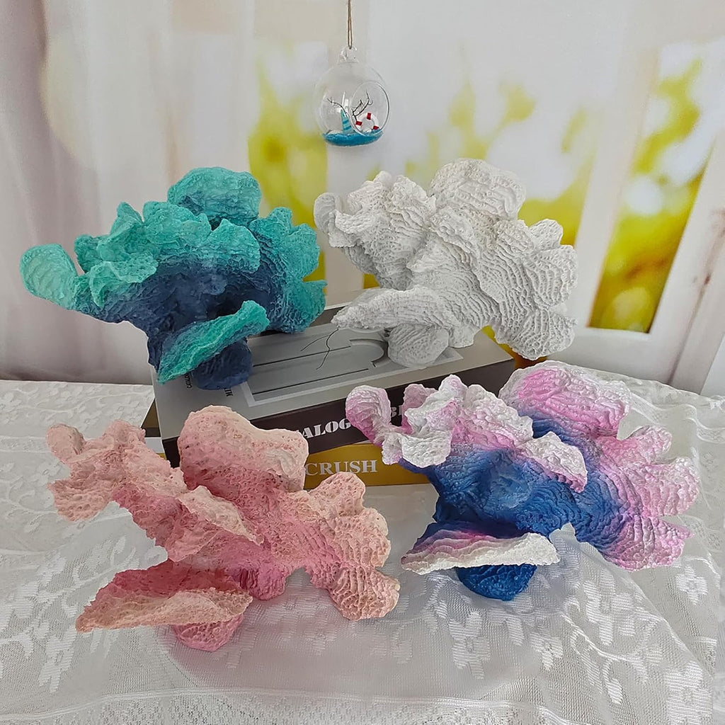 Artificial Sea Coral Statue, Coral Sculpture Home Decor Resin Nautical Decor, Coastal Decorations for Home Beach Themed Decor for Party Wedding Room Kitchen Table Shelf (White)