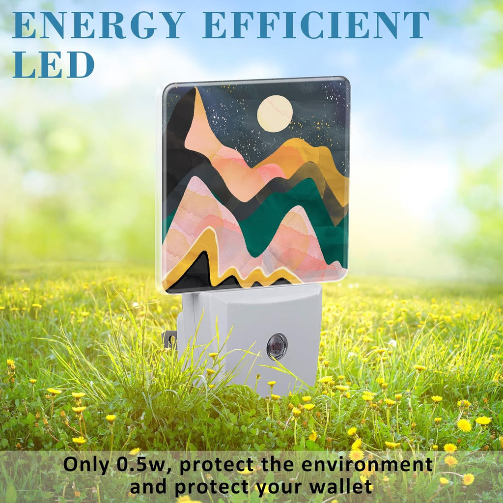Plug in Night Lights Abstract Mountains Night Sky and Moon Nightlight Plug Into Wall Dusk to Dawn Sensor LED Night Light for Kid Girls Boys Room Decor,Hallway,Kitchen,Bathroom,Nursery,Stairs