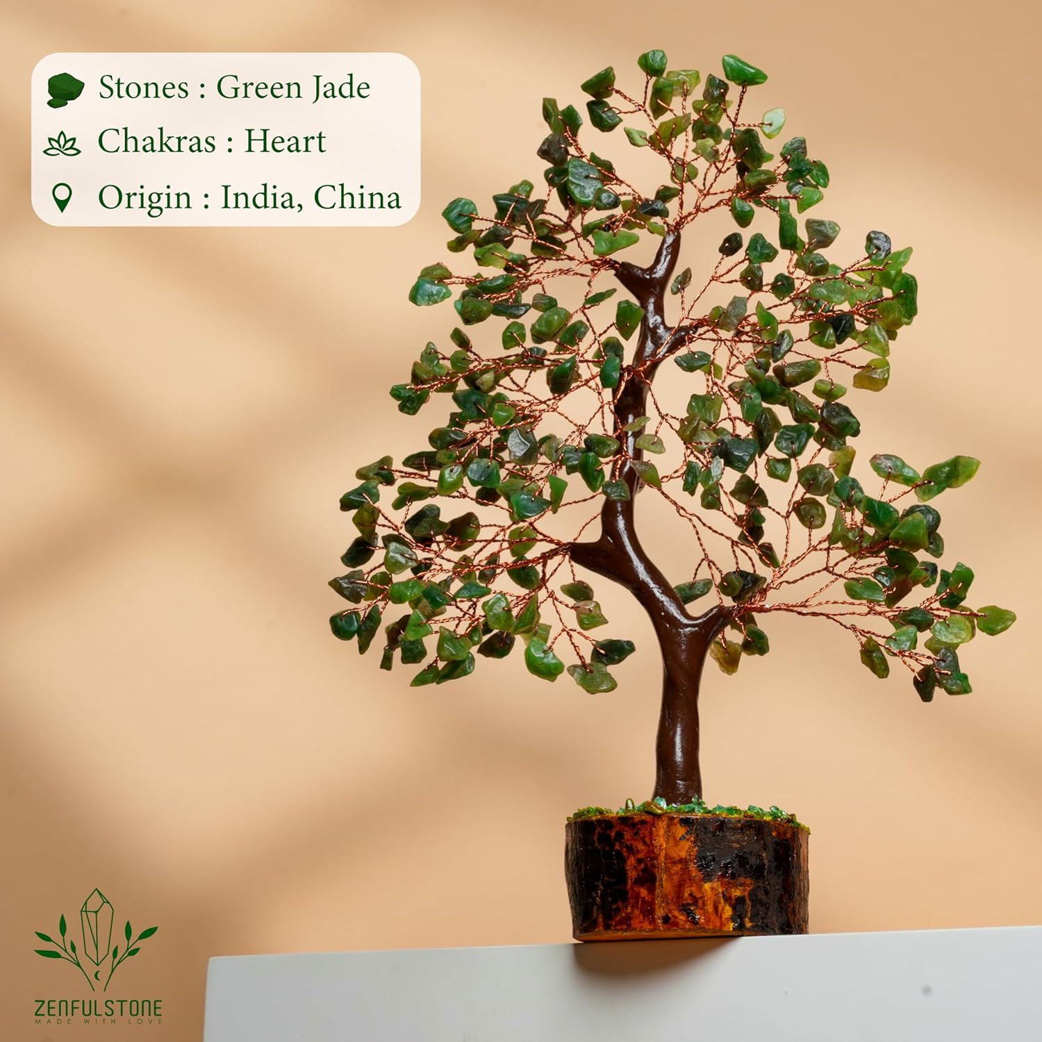 ZENFULSTONE Green Jade Crystal Tree of Life for Luck & Prosperity Decor for Home and Office | Handmade Bonsai for Wealth & Balance and Good Fortune | Perfect Well-Being Gift for Loved Ones