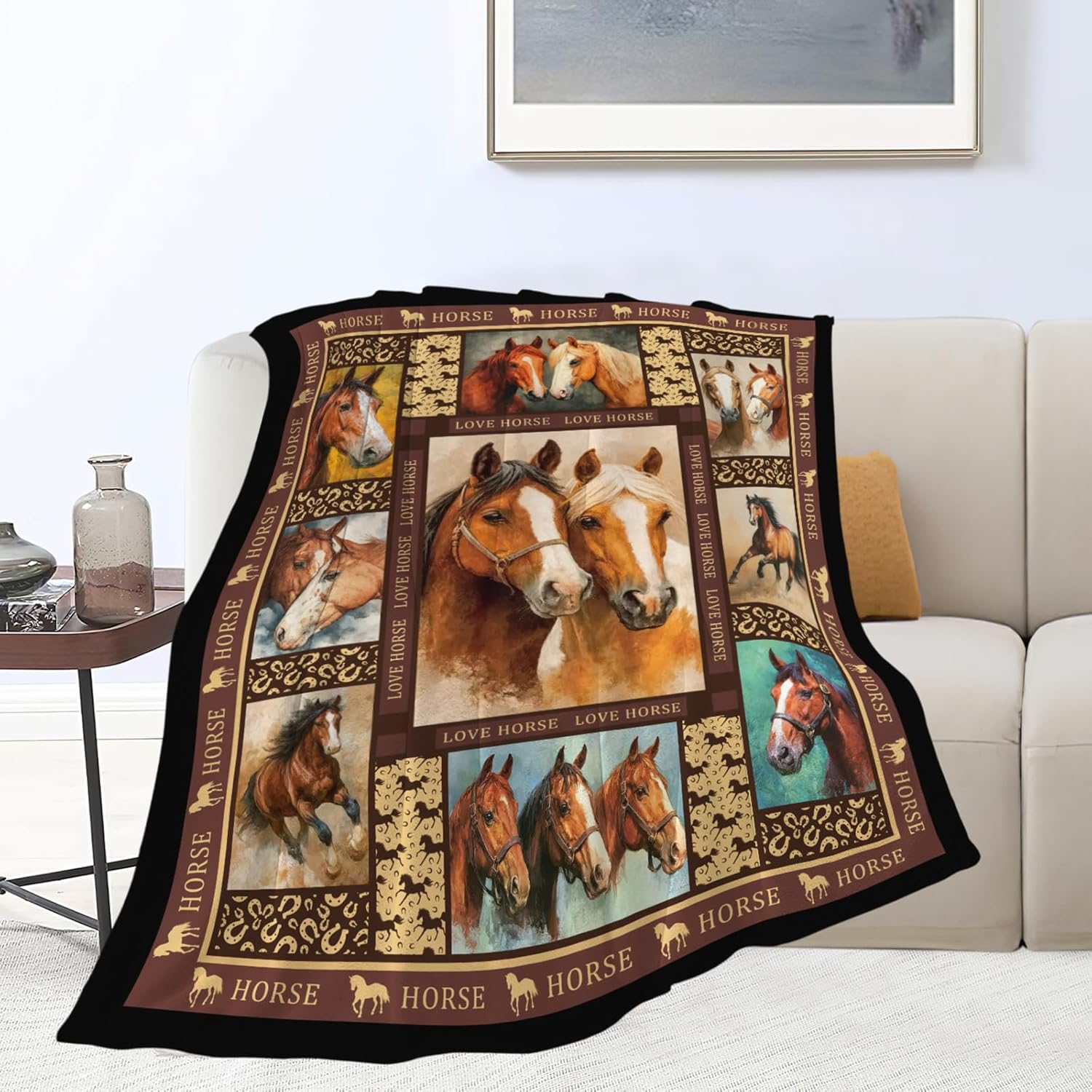 Horse Throw Blanket Horse Stuff Gifts for Kids Girls Boys Adults Women Men Soft Cozy Warm Plush Fluffy Fuzzy Fleece Blanket Decor 40''X50''