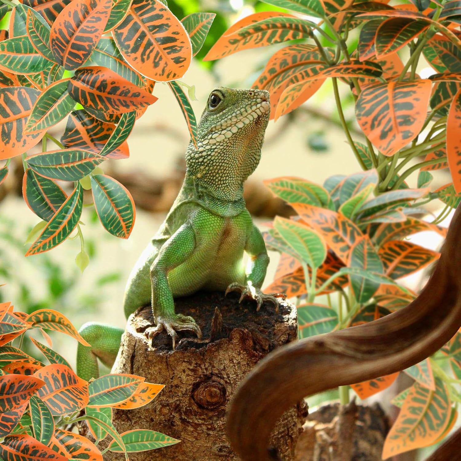 2 Pack Reptile Plants, Artificial Hanging Plants with Suction Cups, Habitat Decor Plastic Vines Decorations for Bearded Dragons Lizards Snake Geckos Frogs -Gold