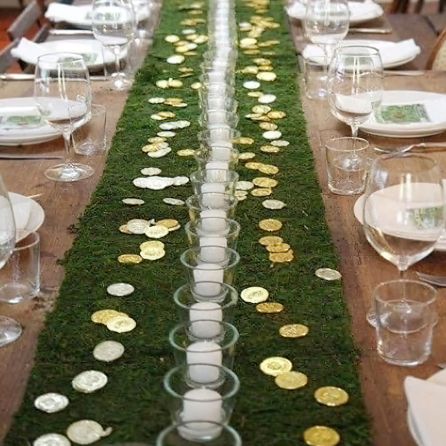 Moss Table Runner Dried Moss Roll for Crafts Fairy Gardens Wedding Woodland Decor 12" x 71" Preserved Green Moss Mat for Table Decoration Carpet Grass Wall 30x180cm