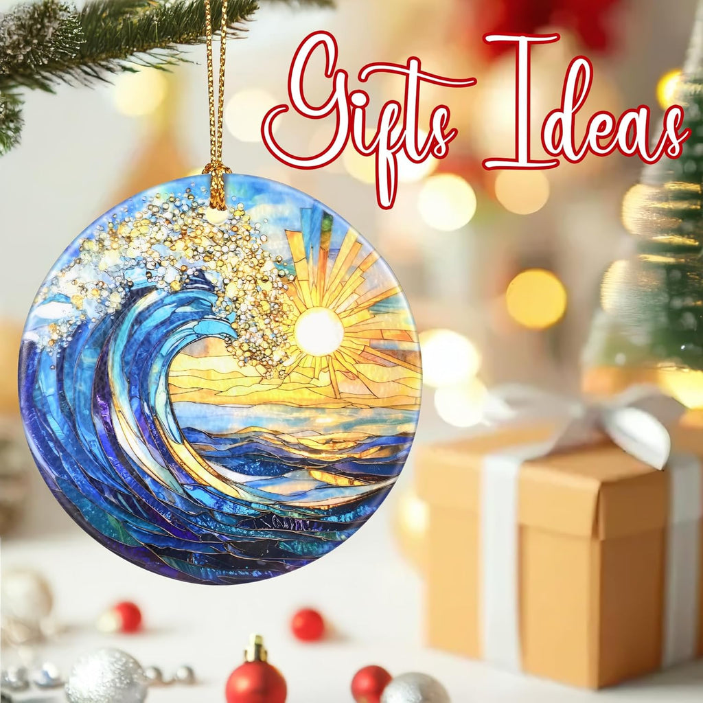 Christmas Ornaments, 2.8 Inch Ceramic Hanging Ornament, Christmas Tree Ornaments, Xmas Decorations, Holiday Decorations, Holiday Party Gifts, and Xmas Gift Ideas - Sea Wave