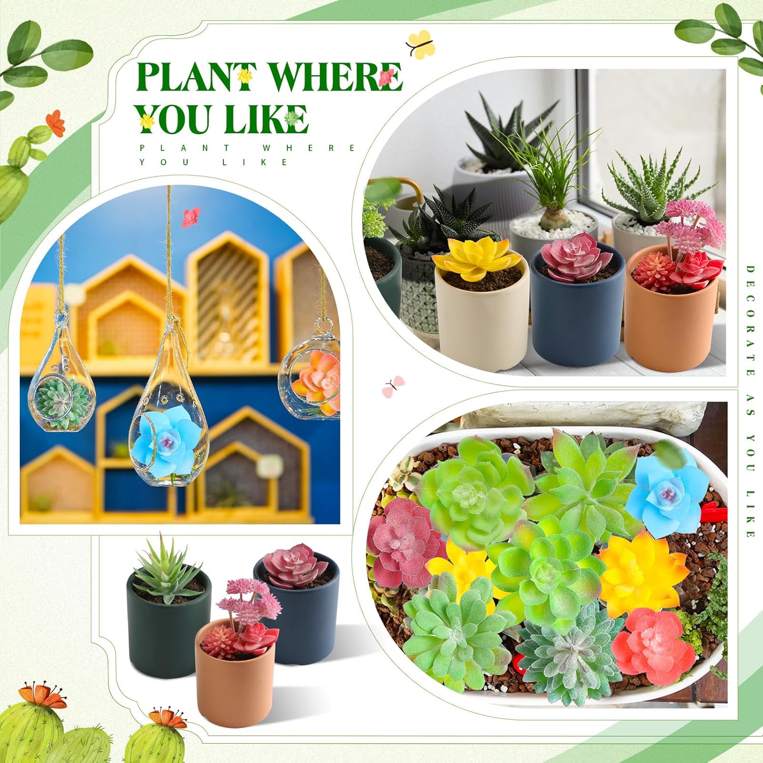 Jutom 32 Pieces Mini Artificial Succulents Unpotted Realistic Colorful Faux Succulents Small Cactus Plants for Garden Flower Kitchen Home Decor