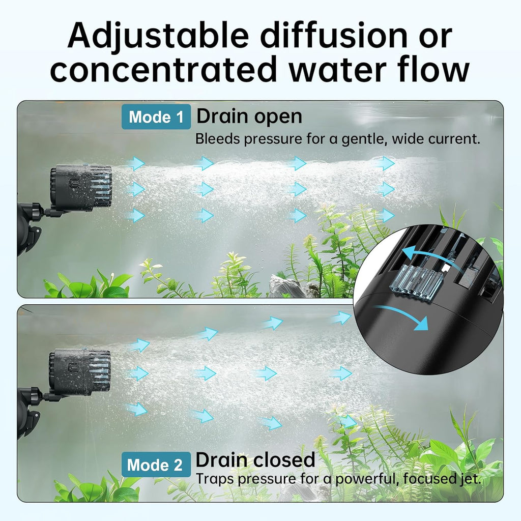 AQQA Aquarium Wave Maker 1200GPH with Powerful Suction Base Fish Tank Wavemaker Submersible Circulation Pump Powerhead 360°Rotatable Quiet Operation for Freshwater 20-75 Gallon Tank (5W)