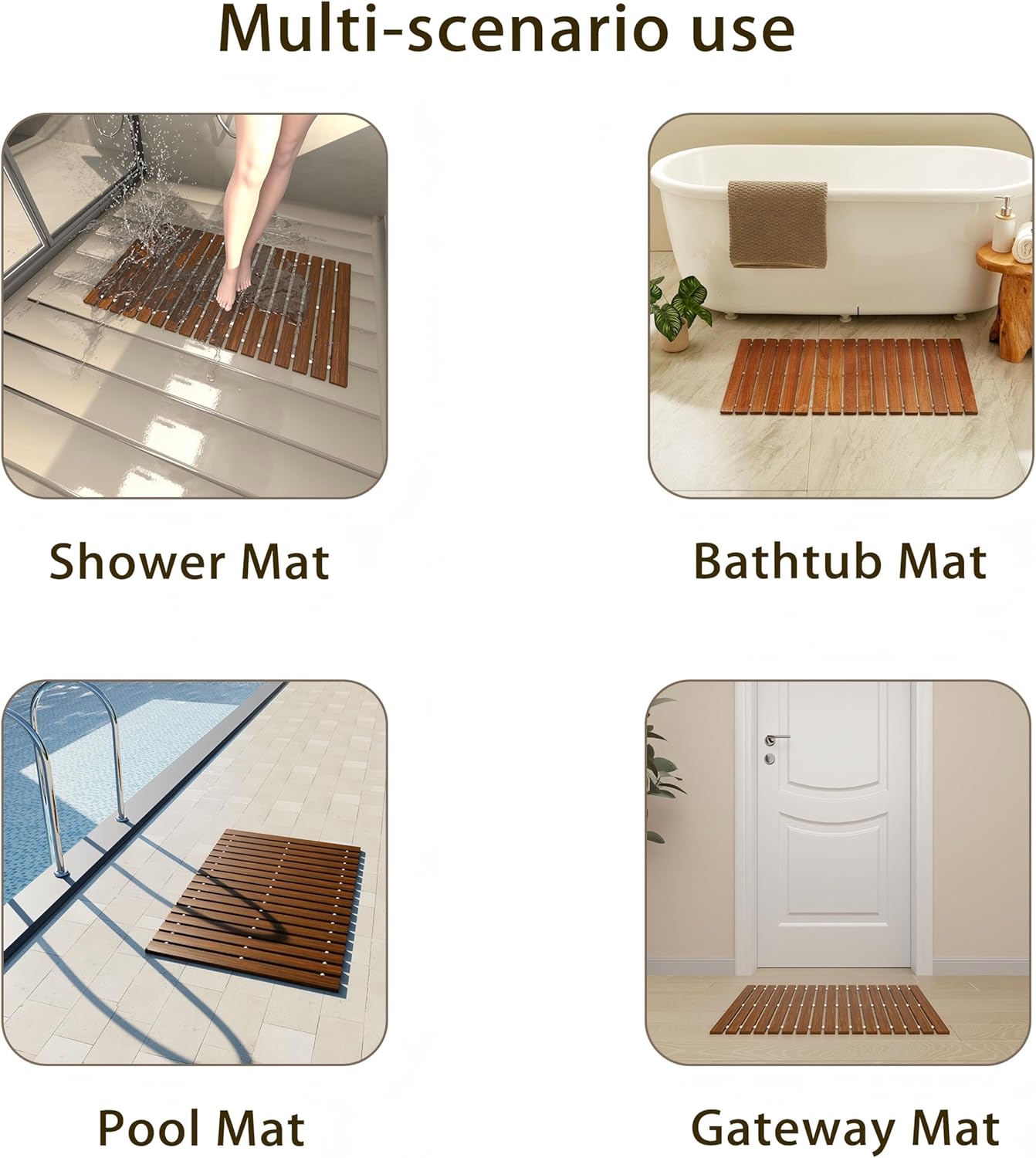 Teak String Shower Mat,Wood Non Slip Bath Mats for Bathroom, Quick Dry Bath Tub Mat for Spa, Sauna, Pool, Hot Tub Flooring Decor and Protector(19.7" W x 31.5" L)