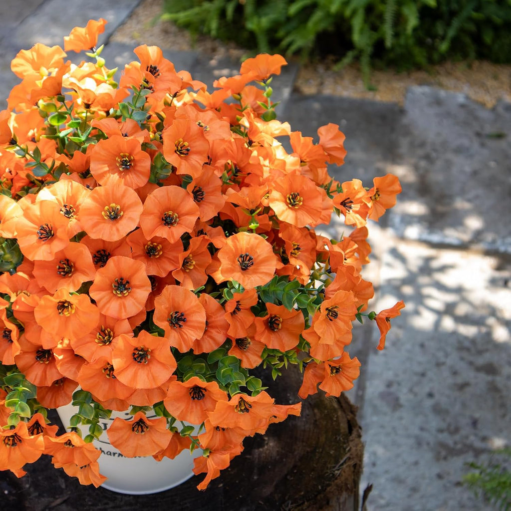 Fall Artificial Flowers for Outdoors,UV Resistant Fall Flowers Outdoor,Not-Fading Faux Fall Flowers for Outdoor Planters Front Door Porch Yard Patio Garden Home Decor,12 Bundles (Orange)